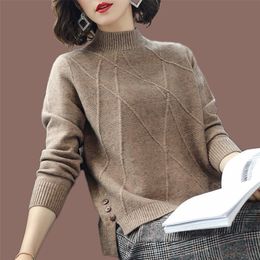 Women s Sweaters Ladies Thick Sweater Women Autumn Winter Short Loose Wild Knit Bottoming Shirt Pure Color Warm Tops Half Turtleneck 220906