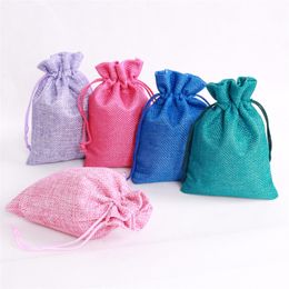 Gift Wrap 50pcs/Lot 7x9 9x12 10x14 13x18 15x20cm Jute Bags Xmas Gift Drawstring Pouch Cotton Linen Gift Packaging Bags Jewellery Storage Bag 220906