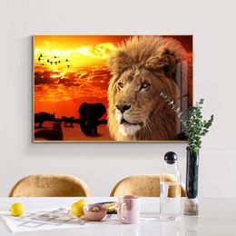 Canvas Painting African Sunset Lion With Tiger Posters and Prints Scandinavian Cuadros Wall Art Picture for Living Room