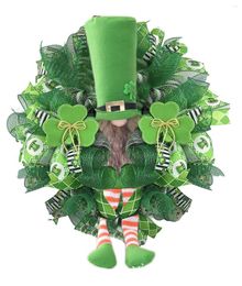 Decorative Flowers St Patrick's Day Leprechaun Wreath Garlands Ornaments Pendant Clovers Ribbon Very Weather Wall Door Party Decoration