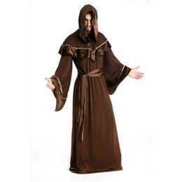 Stage Wear 2022 Halloween Retro Mediaeval Wizard Cosplay Come Men's Carnival Party Vintage Mage Robe Set Religious Priest Men's Clothing T220905