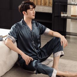 Men's Sleepwear Summer Silk Men Pyjamas Set Short Sleeve Turn-down Collar Cardigan Casual Soft Male Homewear Clothing