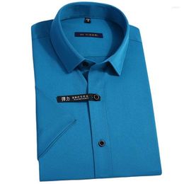 Men's Dress Shirts Short Sleeve Stretch Men Shirt For Summer Cool Soft Slim Fit Business Mens Formal Solid Bamboo Fibre Casual Plain