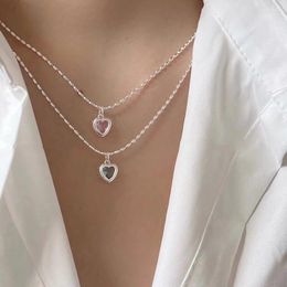Chains Colorful Hearts Necklace Woman Clavicle Bridal Necklaces Chain Pendant Girls Jewelry Silver Color Trendy Kpop Metal Collares