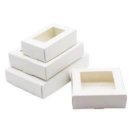 Gift Wrap 30pcs DIY White Box With Window Paper Gift Box Cake Packaging For Wedding Home Party Muffin Packaging Christmas Gifts Kraft Box 220906