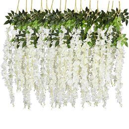 Faux Floral Greenery 12 Pcs 45inch Wisteria Artificial Flower Silk Vine Garland Hanging for Wedding Party Garden Outdoor Greenery Office Wall Decor 220906