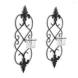 Candle Holders 2 Pcs Wall Sconce Holder Antique-Style Black Metal Art Decorations For Living Room Bathroom Dining