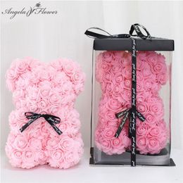 Faux Floral Greenery DIY 25 cm Teddy Rose Bear With Box Artificial PE Flower Bear Rose Valentine's Day For Girlfriend Women Wife Mother's Day Gifts 220906