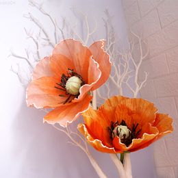 Faux Floral Greenery 30Cm Fake Large Poppy Silk Artificial Flowers For Wedding Christmas Party Home Decoration J220906