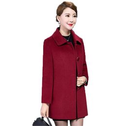 Women's Wool Blends Blended Woollen Coat Outerwear Basic Women Wool Coat Single-Breasted Spring Autumn Winter Jacket Elegant Mother Dress 5XL 220906