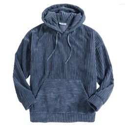 Men's Hoodies Douhoow Men Corduroy 2023 Men's Sweatshirt Thickened Long-sleeved Solid Color Drawstring Front Pocket Loose Sweatshirts