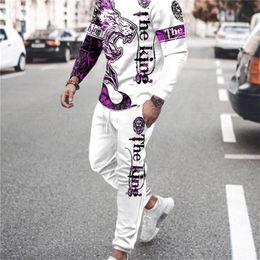 Men's Tracksuits Ice Silk Summer Streetwear 3D Horse Lion Tiger Long Sleeve Printed Man Sportswear Tracksuit Set Men 2 piece Men's Clothing Suit 220905