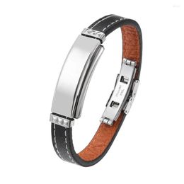 Charm Bracelets 2022 Jewelry Stainless Steel Smooth Leather Bracelet Vintage Titanium Bangles Glossy Cuff Men
