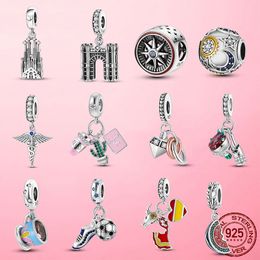 925 Silver Charm Beads Dangle Flowers Coffee Cups Football Castle Bead Fit Pandora Charms Bracelet DIY Jewellery Accessories