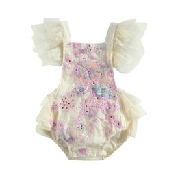 Rompers Citgeett Summer born Baby Girls Fashion Fly Sleeve Lace Romper Stylish Flower Romper Kids Girls 220905