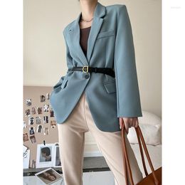 Women's Suits Fashionable Solid Long Sleeve Women's Loose Blazers Jackets 2022 Autumn Winter Suit Coat Female Office Lady With Belt