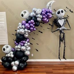 Other Festive Party Supplies 1 Set Halloween Balloon Arch Garland Kit Black Metal Silver Purple Foil Skull Balloons for Decorations 220905