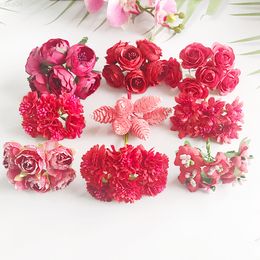 Faux Floral Greenery 610122024200Pcs Mixed Red Flower Cherry Flour Threads Berries Bundle Diy Christmas Wedding Cake Gift Box Wreaths Decor J220906