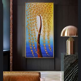 Abstract Gold Forest Tree Posters and Print Cuadros Oil Painting on Canvas Scandinavian on the Wall Art Picture For Living Room