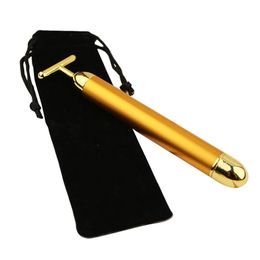 24K Gold Face Roller Massager T-Shape Energy Beauty Bar Pulse Firming Face Massage Lift Tool