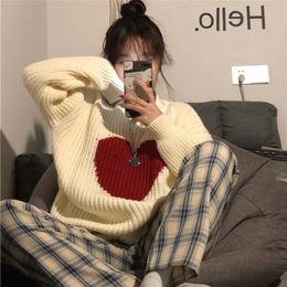 Men's Sweaters Winter Sweet Heart-shaped Pattern Sweater Vintage Harajuku Style Full Sleeve Pullovers Loose Knitting Casual Sweater 220906