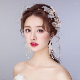 Headpieces GH0808B Headdress Wedding Dress Bride Korean Fairy Sen System Hair Accessories Model Clip Plus Earrings