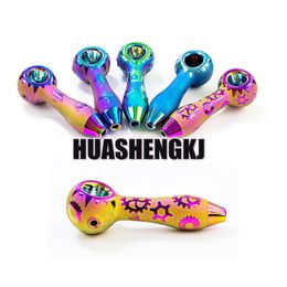 Latest Colourful Multi Pattern Thick Glass Pipes Portable Design Spoon Bowl Dry Herb Tobacco Philtre Bong Handpipe Handmade Oil Rigs Smoking DHL Free