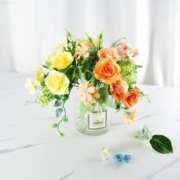 Faux Floral Greenery 4 Pcs Simulation Rose Wedding Company Bouquet Photography Props Flowers Home Decoration J220906