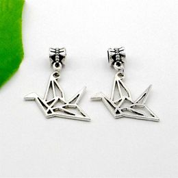 origami charms UK - 100pcs lot Silver Plated Origami Paper Crane Charms Big Hole Beads European Pendant Pandora charms For Bracelet Jewelry Making fin226b