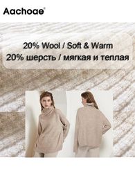 Women s Sweaters Aachoae Autumn Winter Women Knitted Turtleneck Wool Casual Basic Pullover Jumper Batwing Long Sleeve Loose Tops R220906