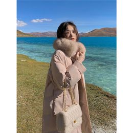 Women's Leather Faux Leather Women's Tops Pink Hooded Down Jacket Oversized Long Loose Cotton Clothing Coat Winter Korean Fashion Windproof Warm Thicken 220906