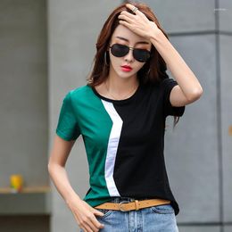 Women's T Shirts Chic Striped Tees Patchwork Cotton Short Sleeve Shirt Women 2022 Casual Ladies Summer T-Shirts Womens Clothing Tee Femm