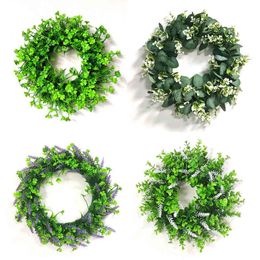 Decorative Flowers Wreaths 24 Style Artificial Flower Wreath Simulation Garland Door Knocker Round Leaf Wreath Wedding Party Hanging Wreath Decoration T220905