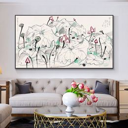 Abstract Lotus Flower Canvas Painting Wall Art Picture Nordic Plant Leaf Posters And Prints For Living Room Home Decor