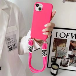 Necklace Strap Phone Cases For iPhone11 12 13 14/pro/promax/max/12 13/mini/xr/xs/xsmax/7 8/p/SE2020 With Solid Color Cord Liquid Silicone Phone Case