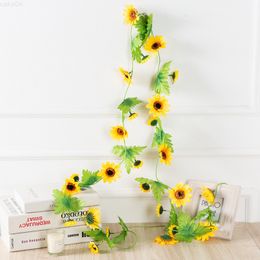 Faux Floral Greenery 1Pcs Simulated Flower Rattan Sunflower Rattan Fake Silk Flower Air Conditioning Pipe Decoration Rattan J220906