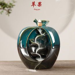 Fragrance Lamps Ceramics Green Backflow Incense Burner Apple Shape Aroma Home Craft Decoration Holder Waterfall