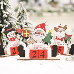 Christmas Advent Countdown Calendar Desktop Ornament Wooden Blocks Santa Snowman Reindeer Tabletop Decoration B0905