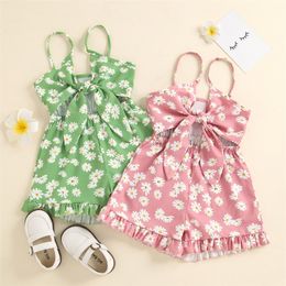 Rompers Infant Kids 1-6T Baby Girls Romper Strap Knot Dasisy Jumpsuits Casual Sleeveless Summer Sunsuits Fashion Kids Jumpsuits 220905