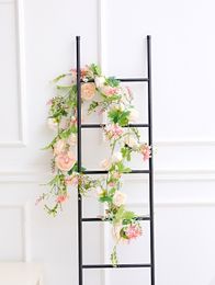 Faux Floral Greenery Simulation Leaves Ceiling Rose Peony With Leaf Rattan Plastic Fake Flower Vine Window Decoration Wedding Arch Decoration J220906