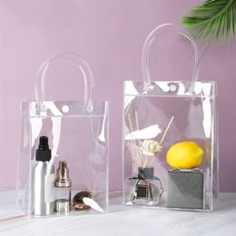 Gift Wrap 10/20pcs/lot Transparent Soft PVC Gift Tote Packaging Bags with Hand Loop Clear Plastic Handbag Cosmetic Bag 220906