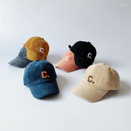 Hats Letter Embroidery Children's Baseball Hat Autumn Spring Winter Student Corduroy Warm Girl Boy Baby DuckTongue Cap 2-8T