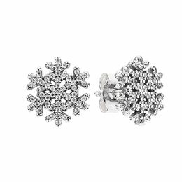 CZ diamond Pave Snowflake Stud Earring authentic Sterling Silver bling Wedding Jewelry Original Box For pandora girlfriend Earrings Set