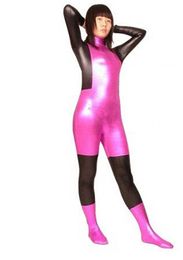 Black&rose red Shiny metallic sexy girls Catsuit Costumes lycar Spandex Zentai Bodysuit Party club stage costumes jumpsuit