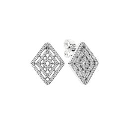Women' Sparkling Geometric Stud Earring 925 Sterling Silver designer Wedding Jewellery For pandora CZ diamond Earrings Set with Original Box