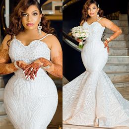 2023 Великолепные русалка с бисером свадебные платья свадебное платье спагетти ремни кружевное аппликация рука