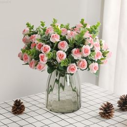 Faux Floral Greenery Home Decoration Simulation Fake Flower Roses Korean Small Fresh Simulation 5 Forks 11 Roses Bouquet J220906