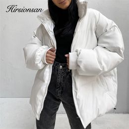 Womens Down Hirsionsan Oversize Winter Women Padded Parkas Elegant Cotton Liner Thick Bubble Coat Trendy Outerwear Cropped Jacket 220906