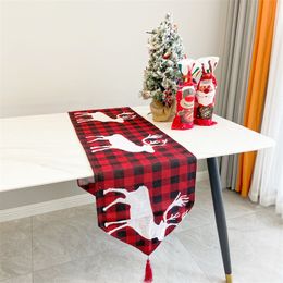 Christmas Table Runner 33X180cm/13X71 inch Polyester Cotton Fabric Dining Tables Wedding Party Snow Man Elk Floral Soft Tablecloth Decoration Gift HY0096