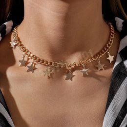 Simple Casual Gold Colour Star Charm Chain Choker Necklace Fashion Women Jewellery